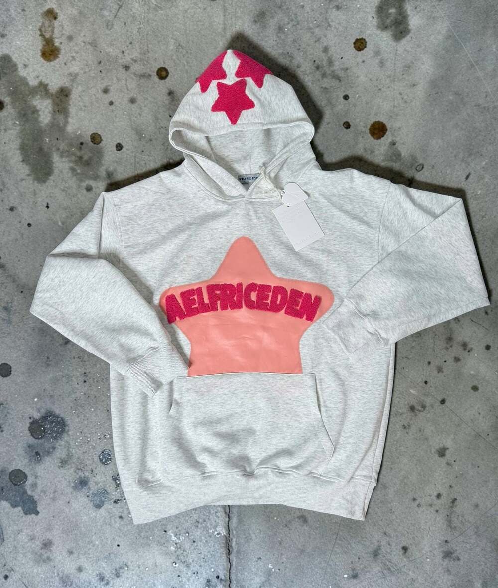 Aelfric Eden Vintage Star Embroidered Pullover Hoodie in Cream